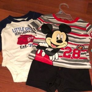 0-3 months tee shirt, onesie and shorts